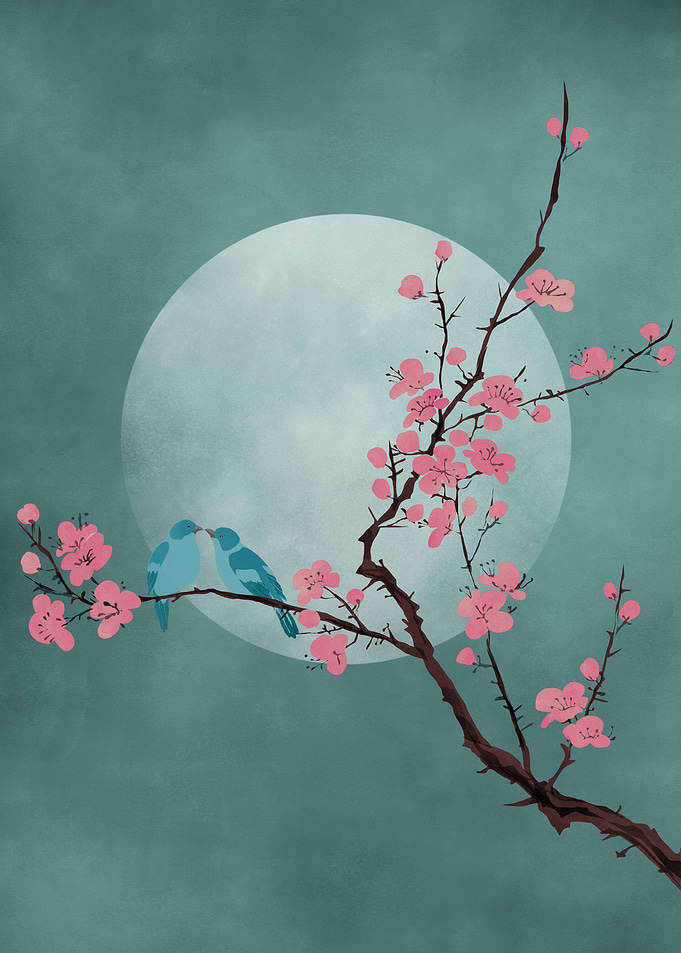Lovebirds in Cherrytree