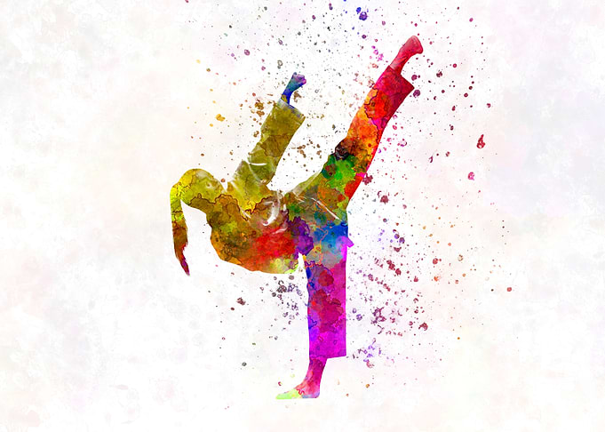 Woman practices judo