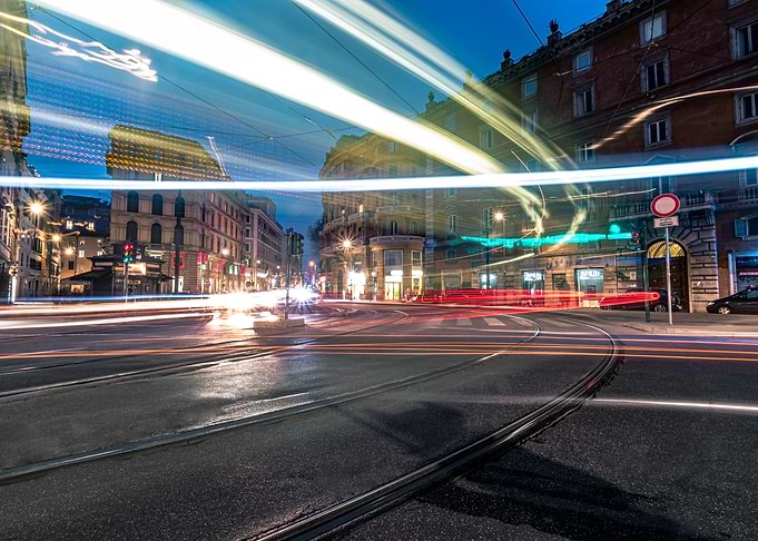 Neon city night traffic