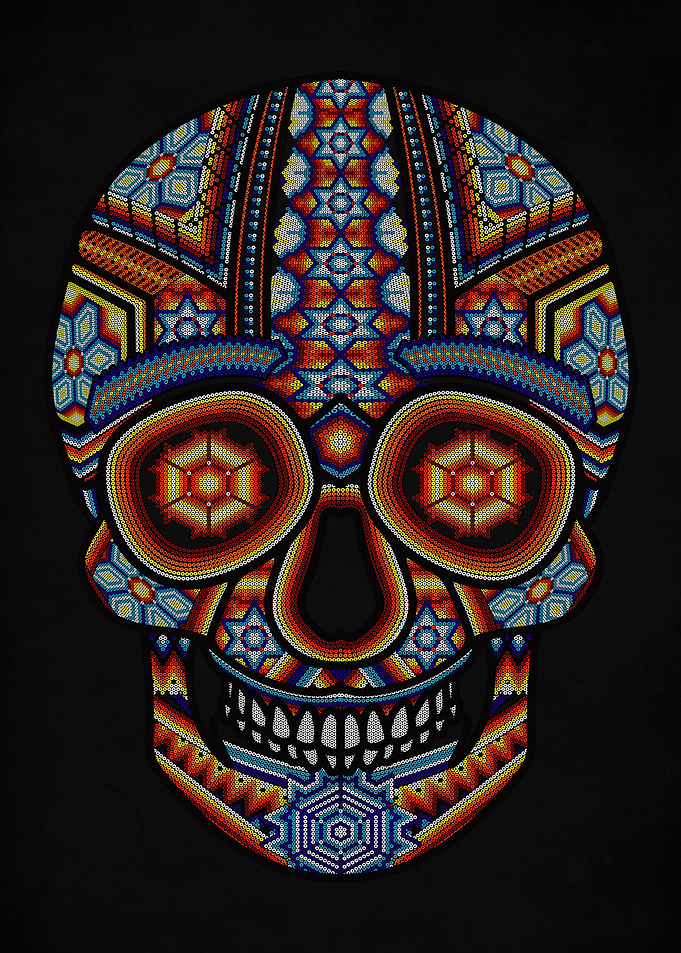 skull huichol red blue
