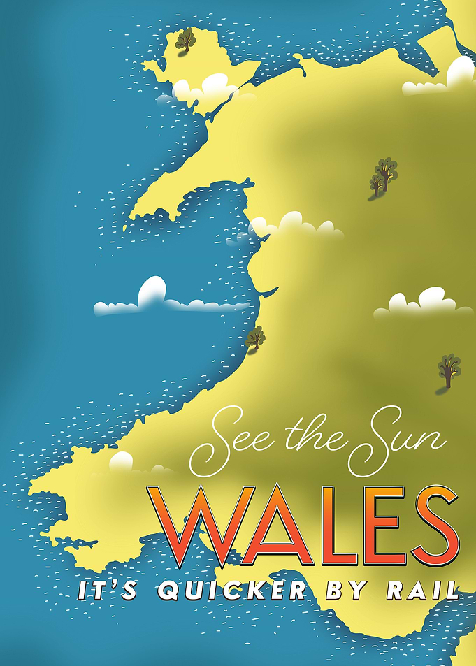 Wales train travel poster