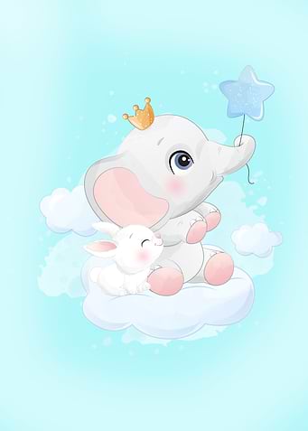 Baby elephant with bunny
