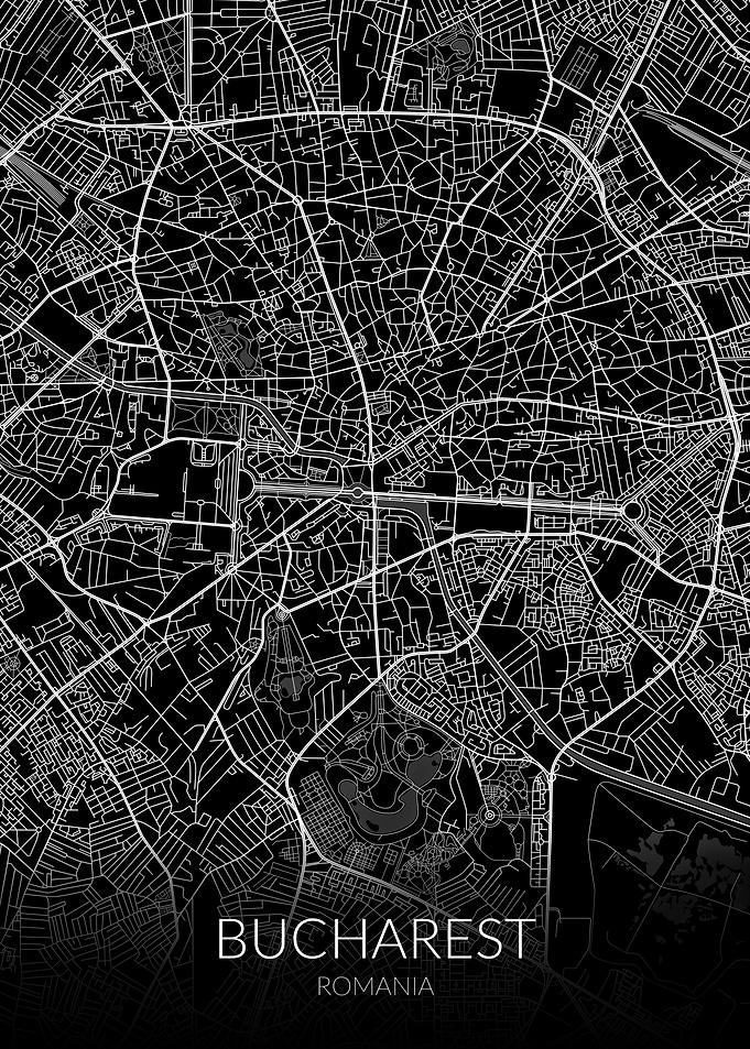 Bucharest Map Black
