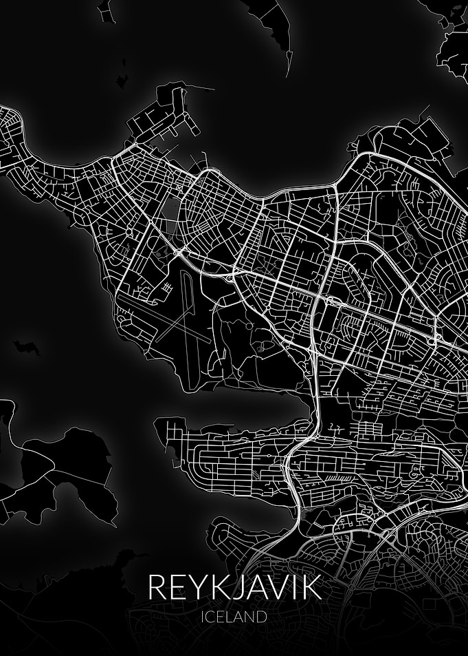 Reykjavik Map Black