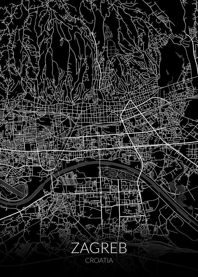 Zagreb Map Black