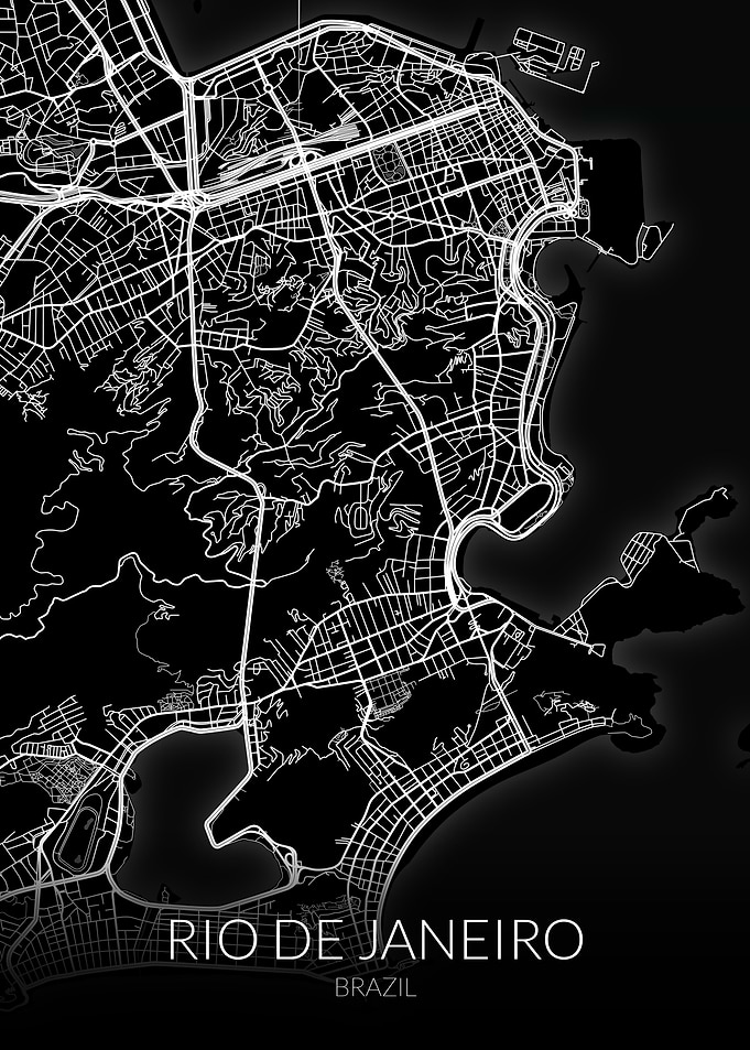 Rio de Janeiro Map Black