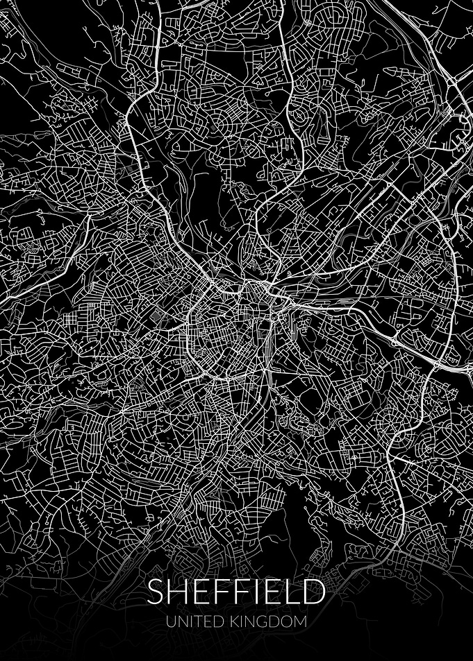 Sheffield Map Black UK