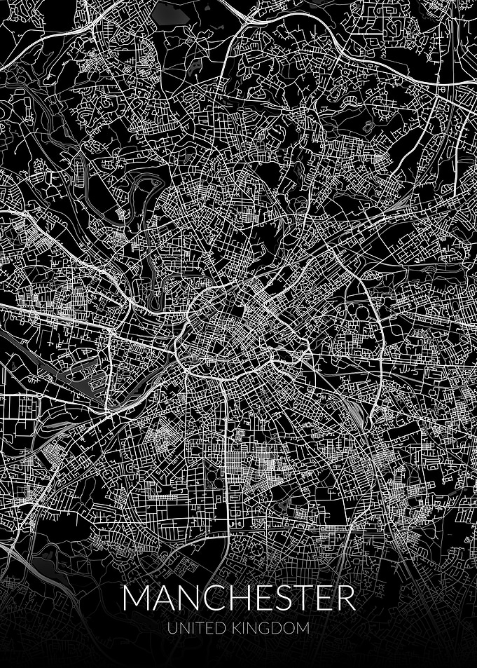 Manchester Map Black UK