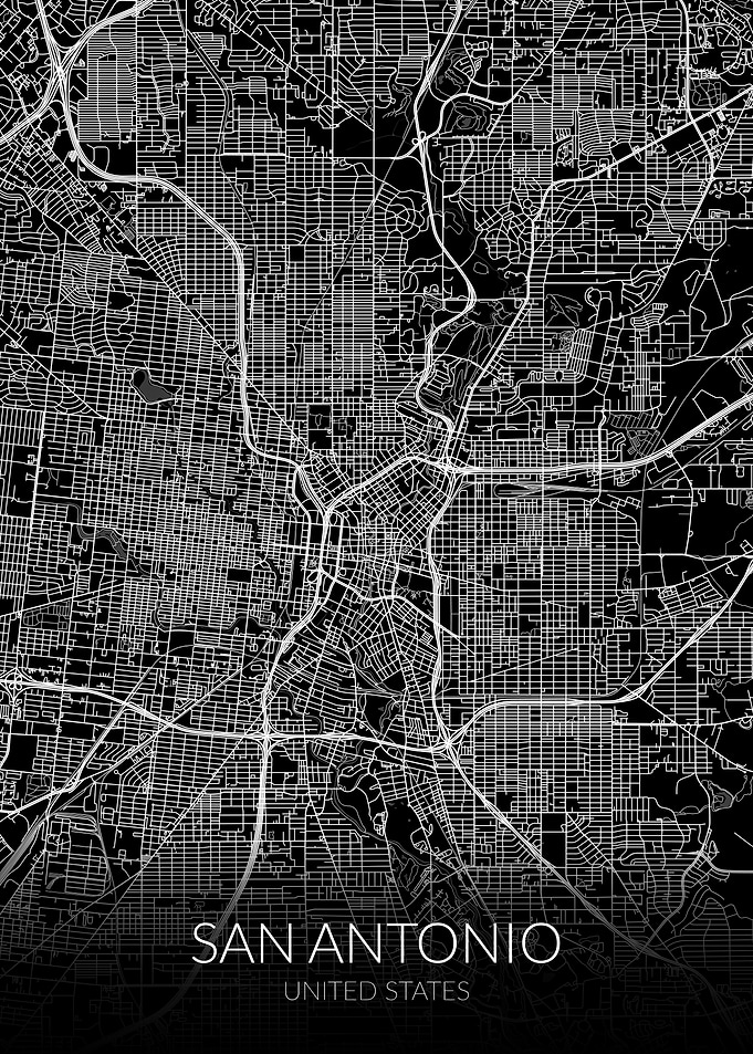 San Antonio Map Black USA