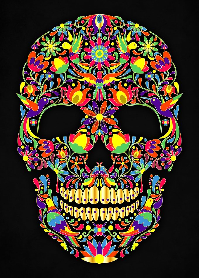 skull flowers gold