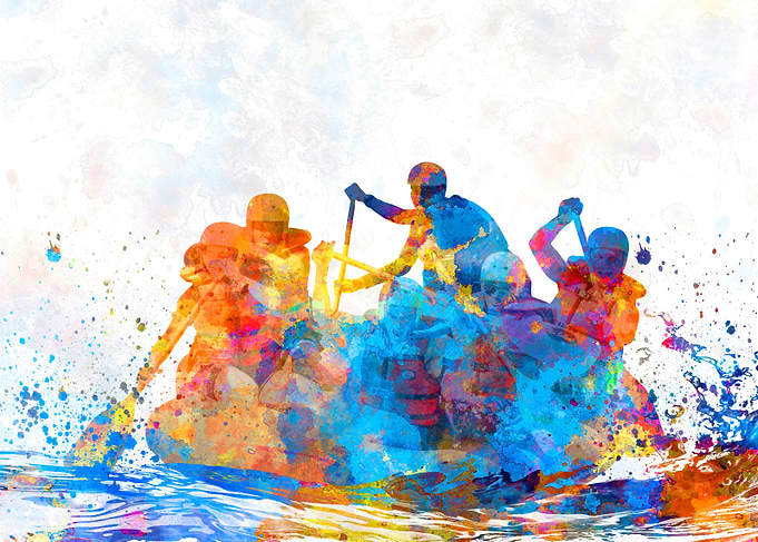 rafting in watercolor