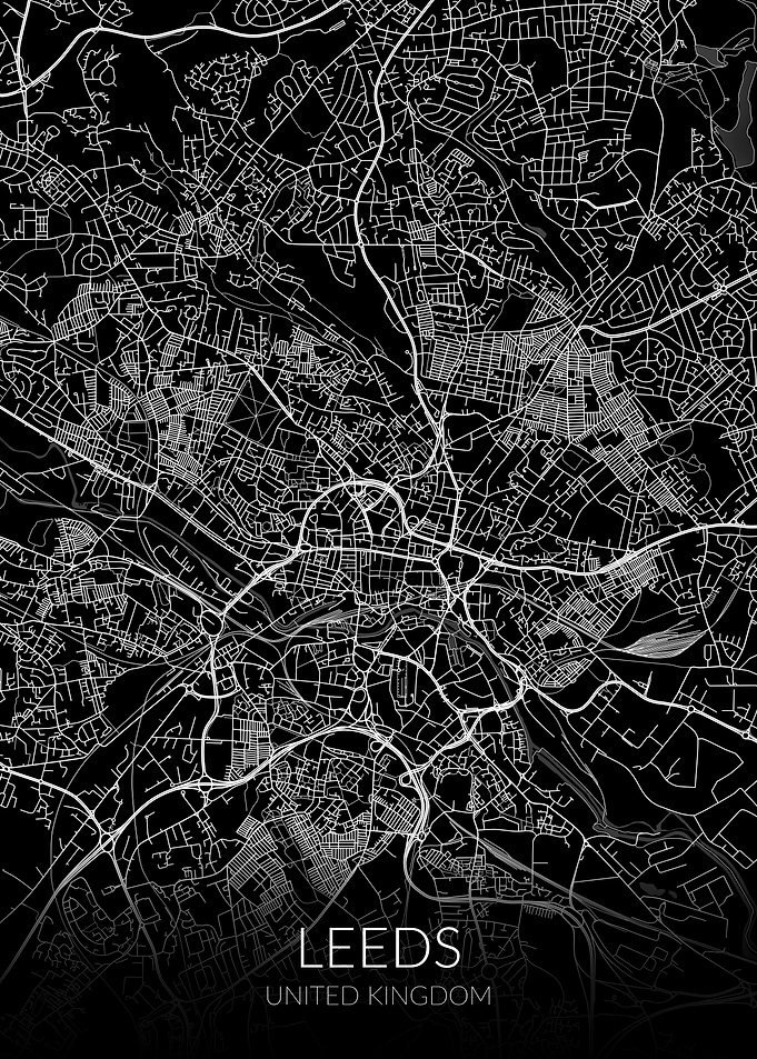 Leeds Map Black UK England