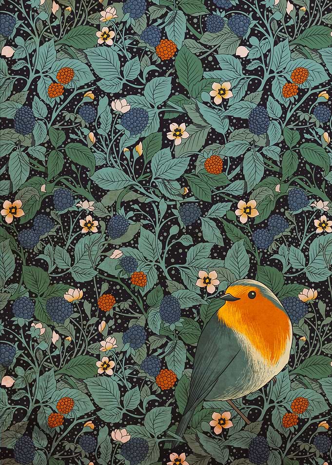 Robin and blackberries