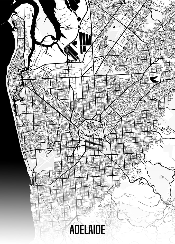 Adelaide white map