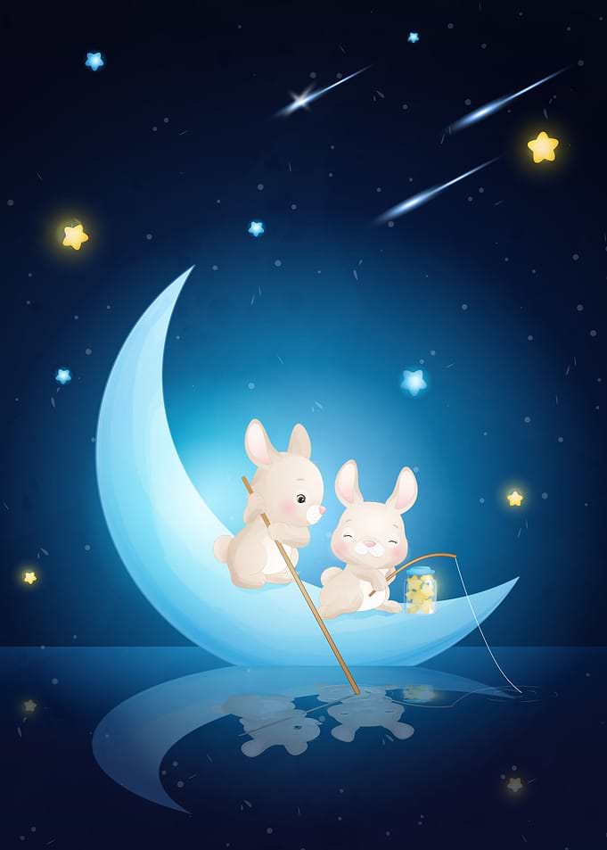 cute bunnys moon and stars