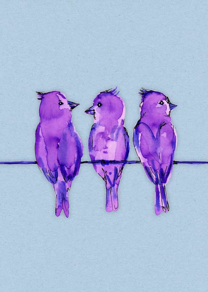 Three purple birds