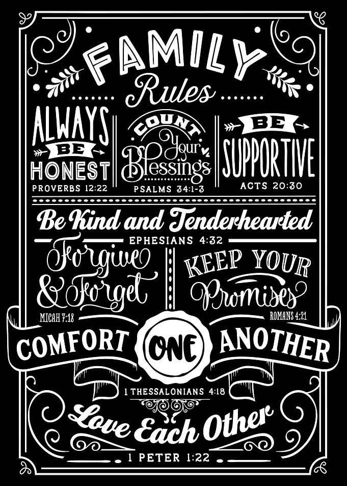 Family Rules Black White