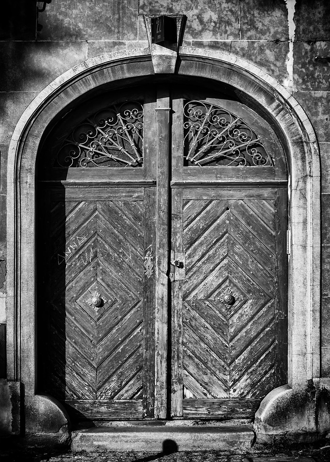 Historic gate, B&W, street