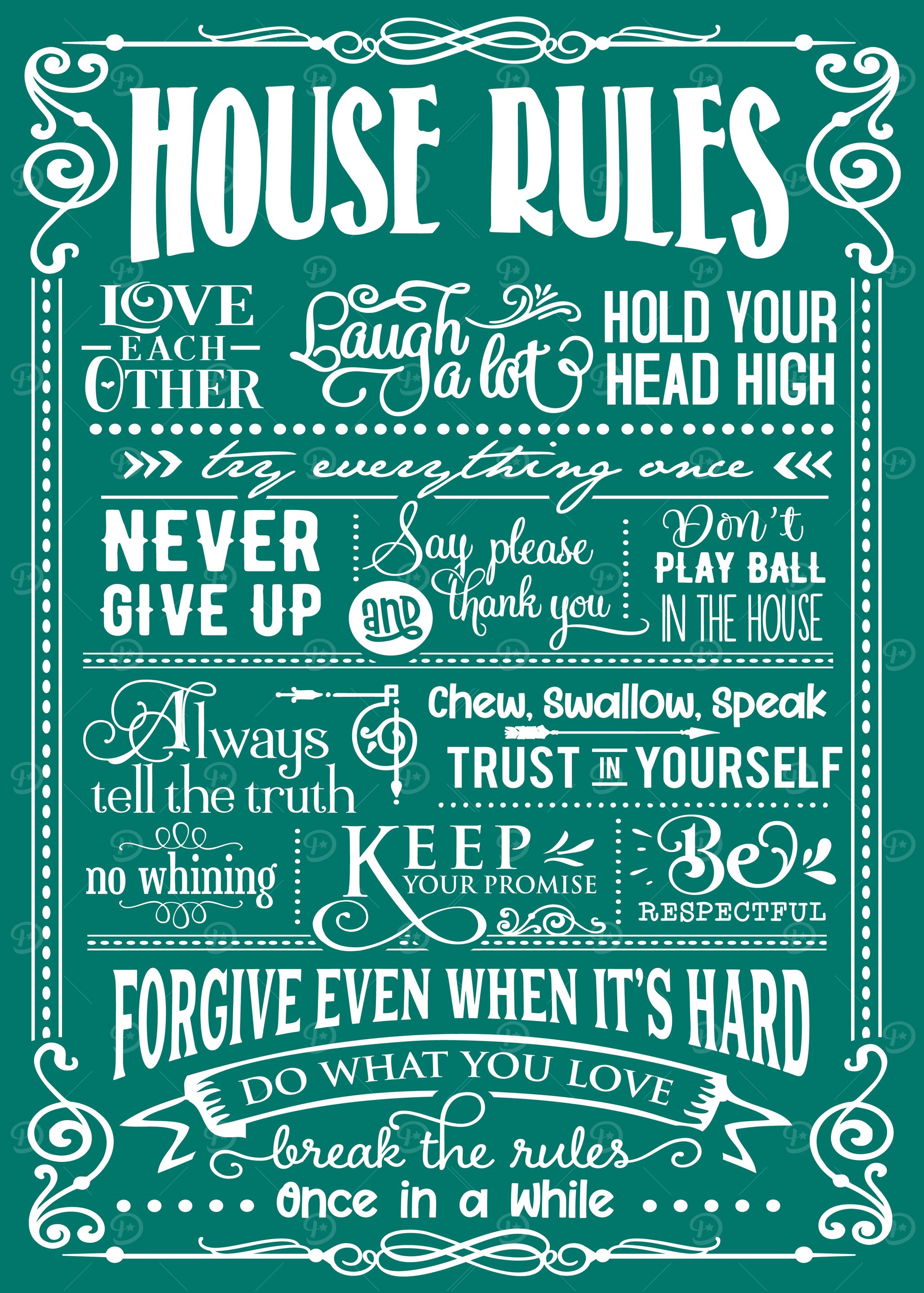 House Rules Teal White