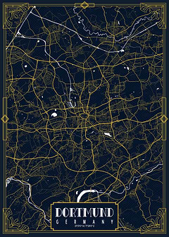 Dortmund Map Gold Art Deco
