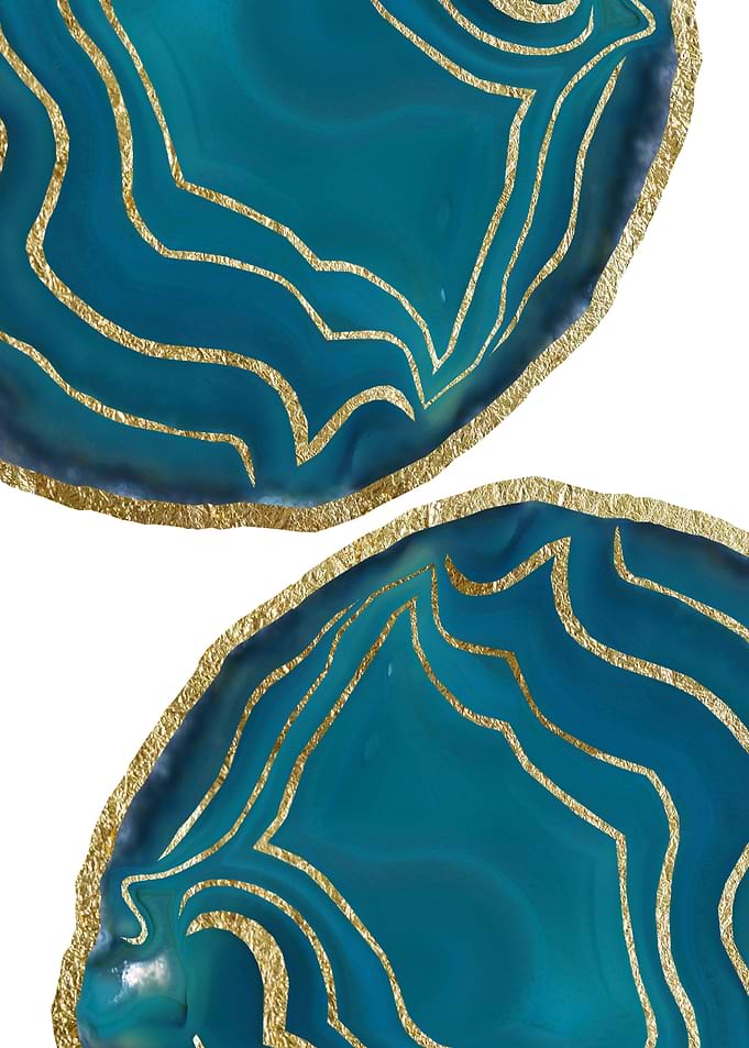 Teal Blue Agate Gold Glam