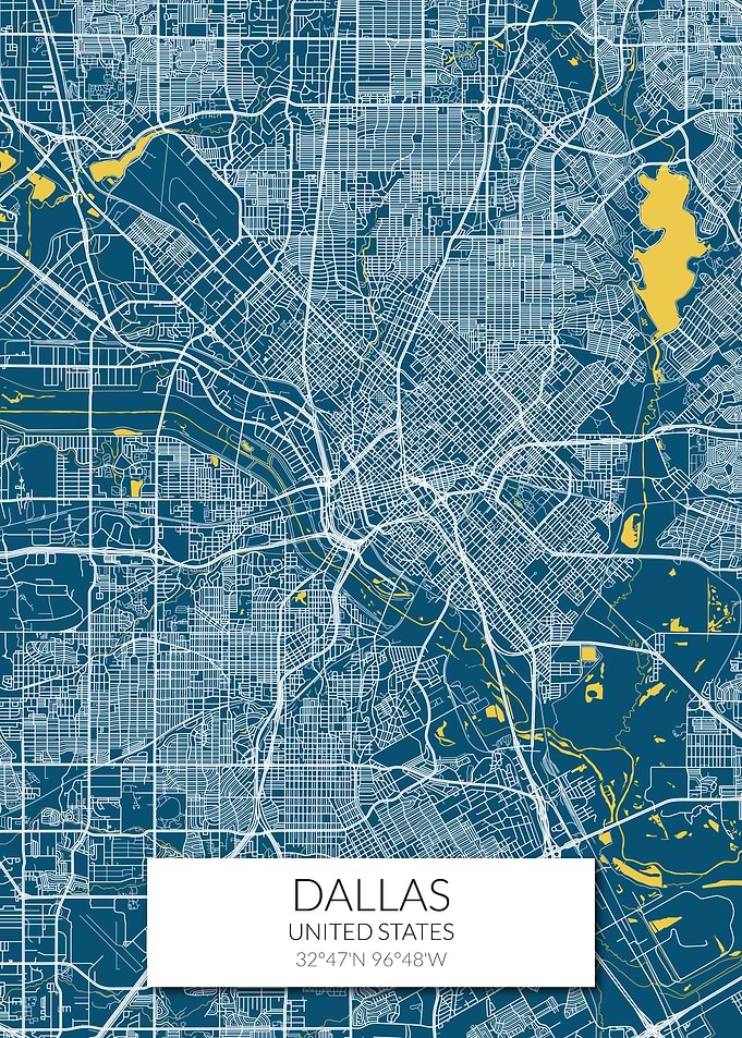 Dallas Map Blue White