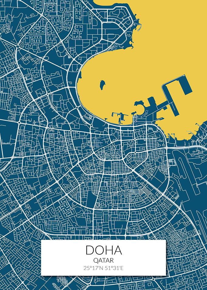 Doha Map Blue Yellow