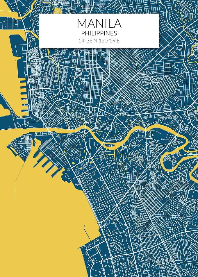 Manila Map Blue Yellow