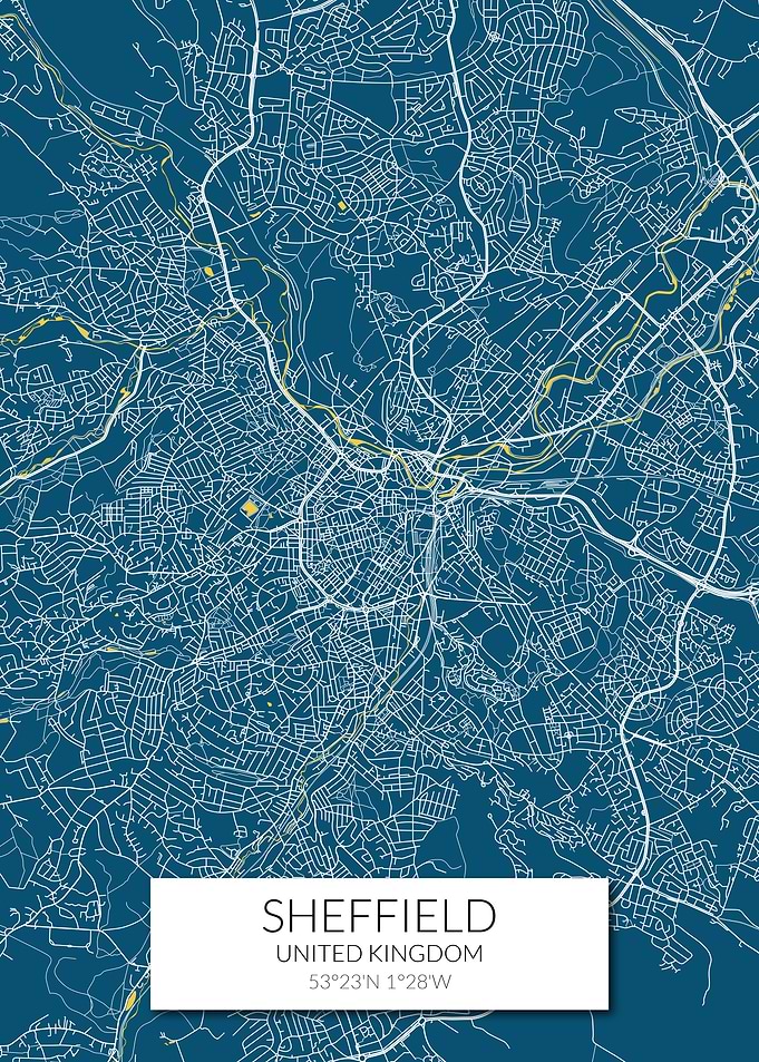 Sheffield Map Blue White