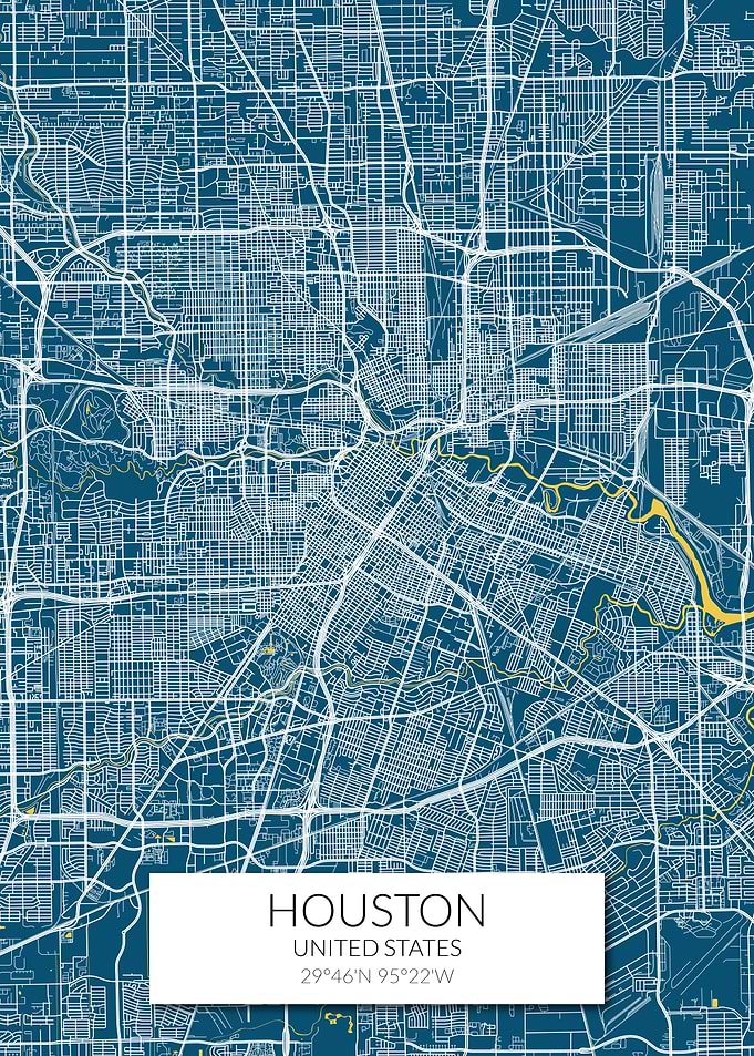 Houston Map Blue White