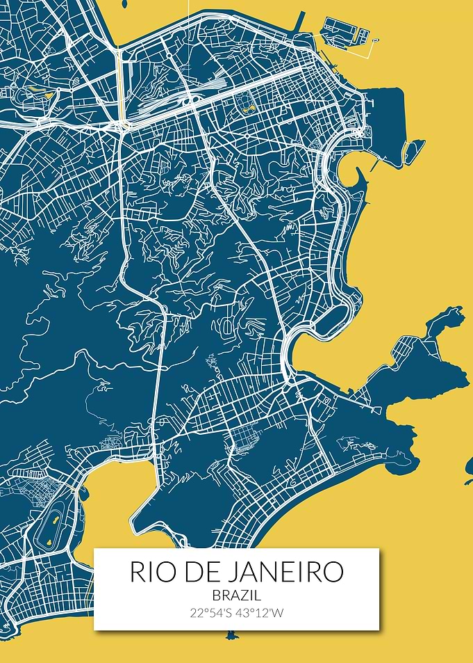 Rio de Janeiro Map Blue