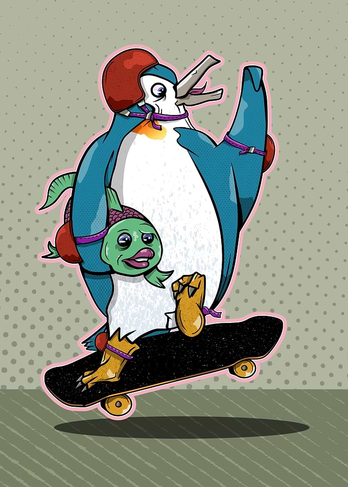 Penguin Skateboarding