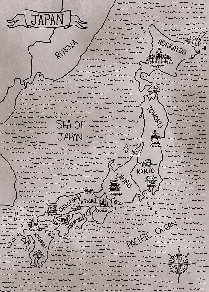 Gray Vintage Japan Map