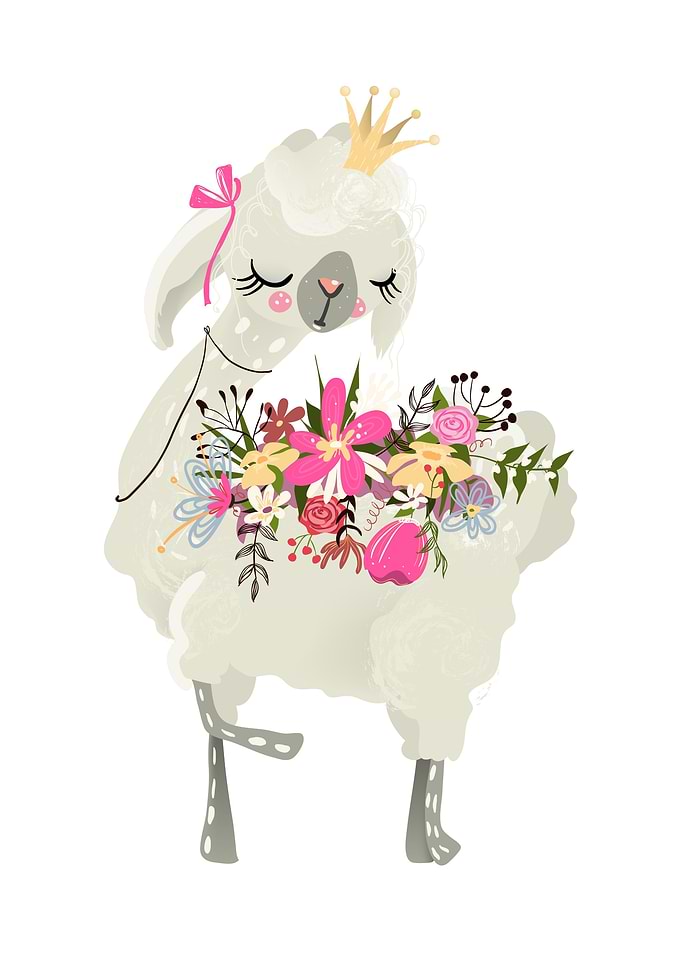 A cute llama with flowers