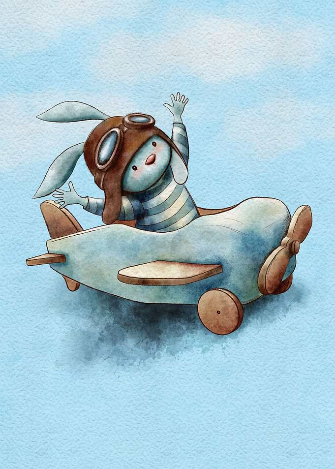 Cute bunny in a plane