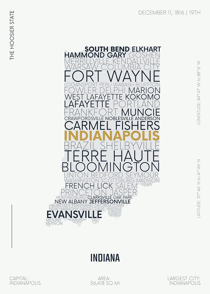Indiana USA map letters