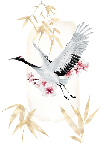 Japanese crane and bamboo