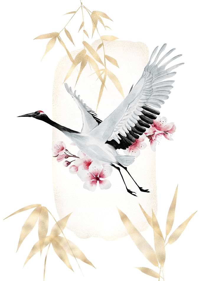 Japanese crane and bamboo