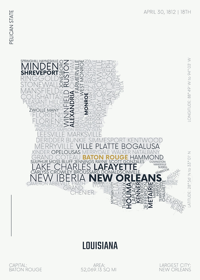 Louisiana USA map letters