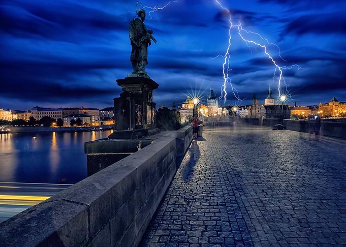 Night city, street, Prague