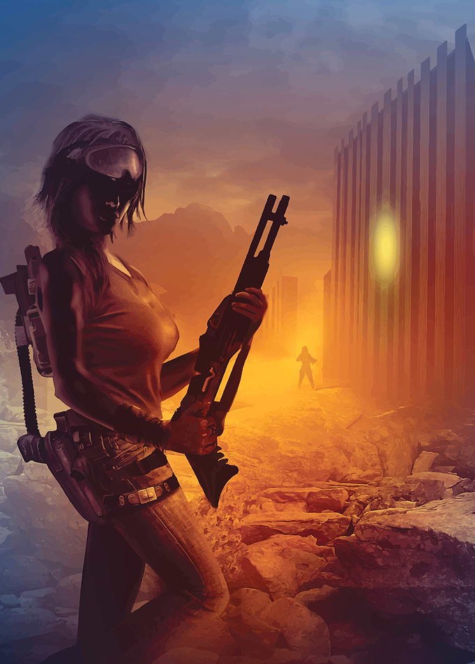 Postapo woman with gun