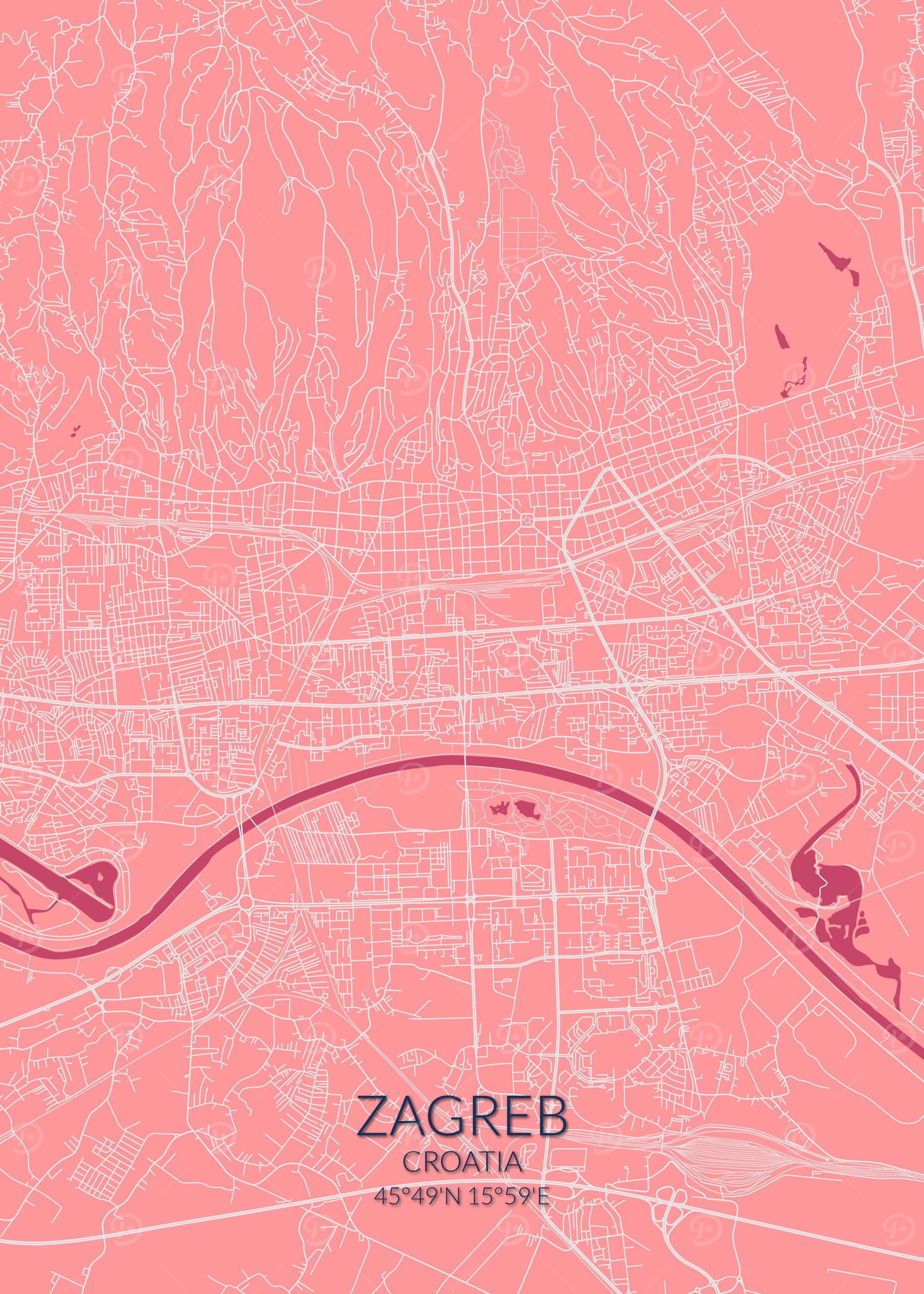 Zagreb Pink Rose Map