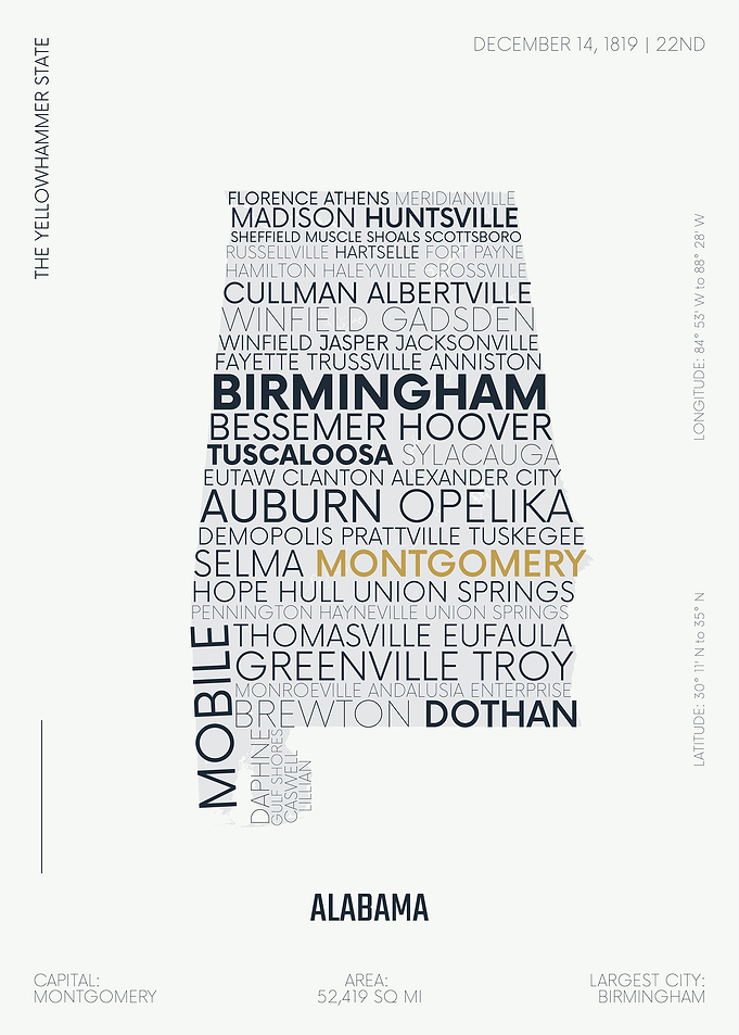 Alabama usa text map