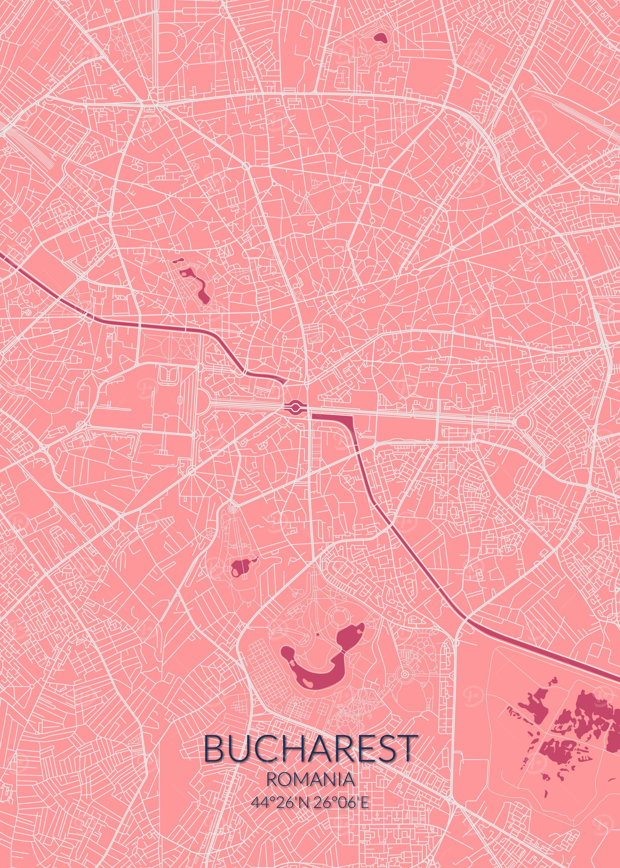 Bucharest Pink Rose Map