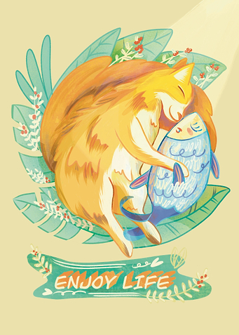 Cat and Fish Happy Couple