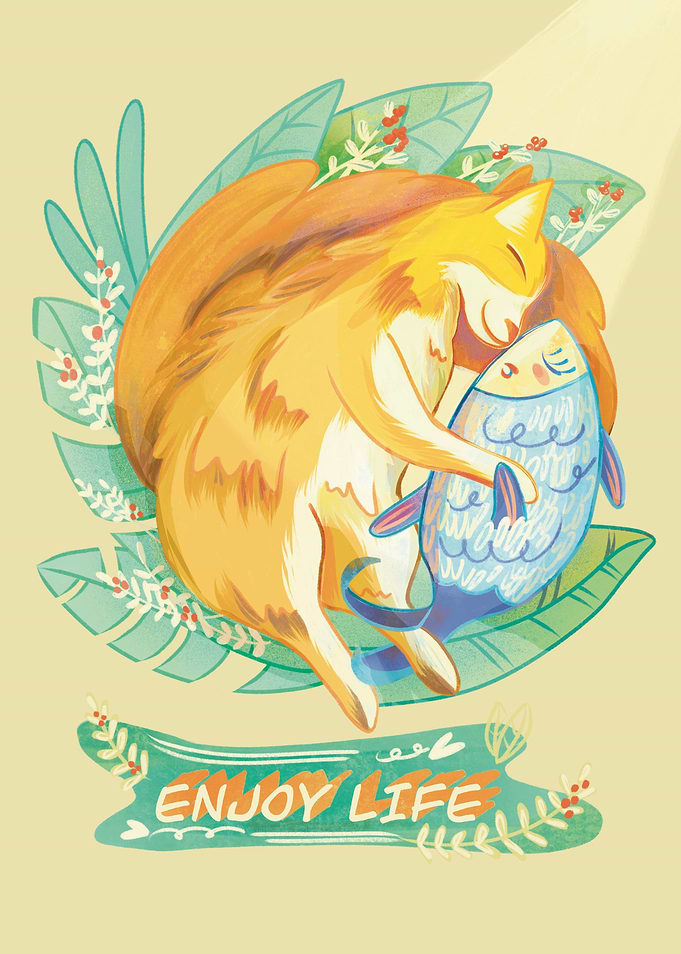 Cat and Fish Happy Couple