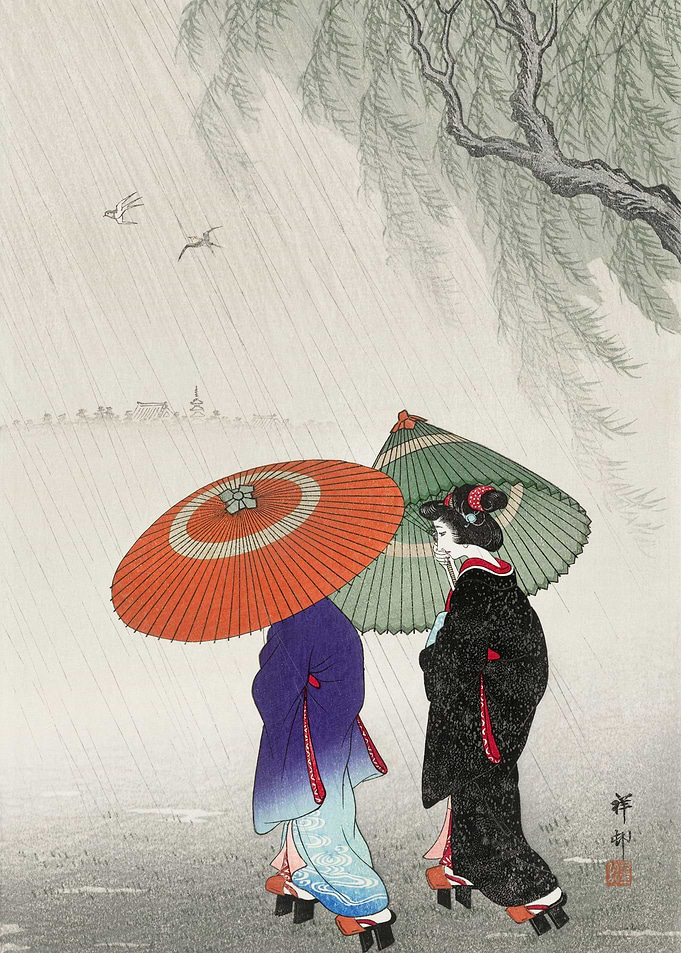Two women in the rain
