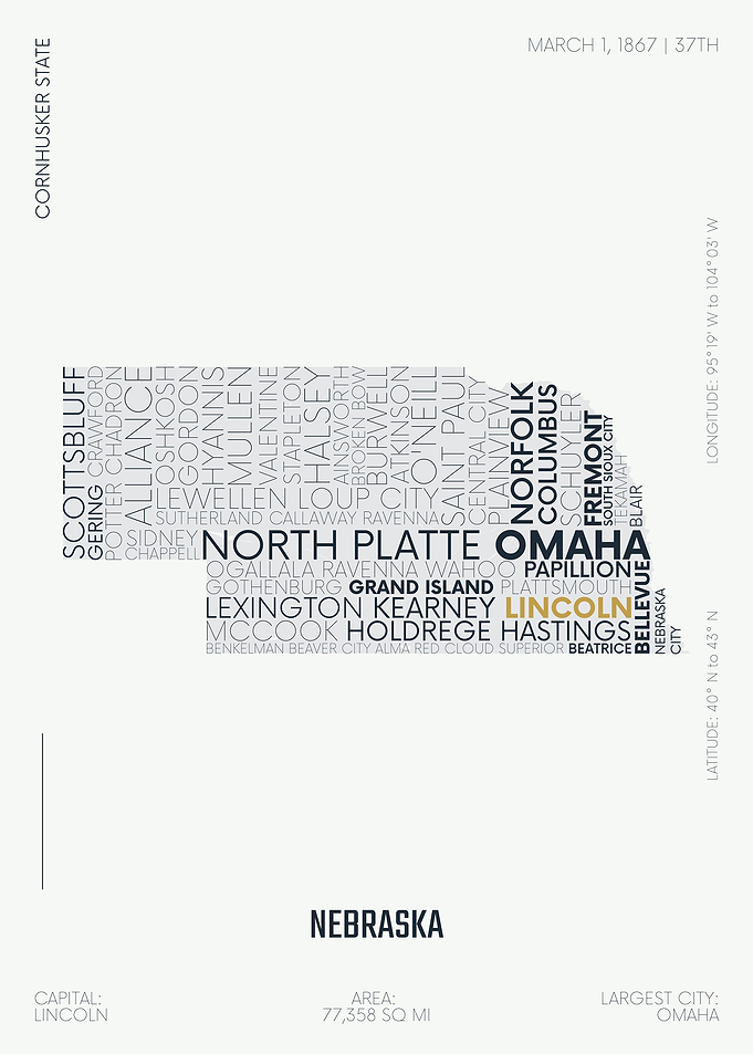 Nebraska USA map letter
