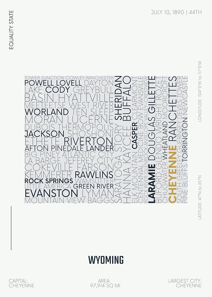 Wyoming USA text map
