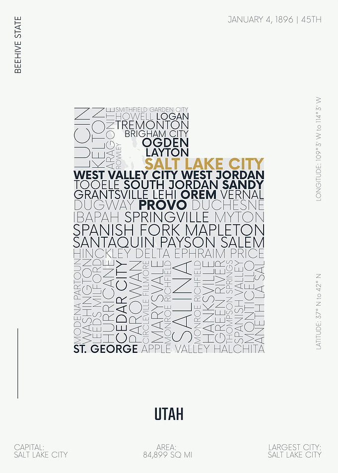 Utah USA text map
